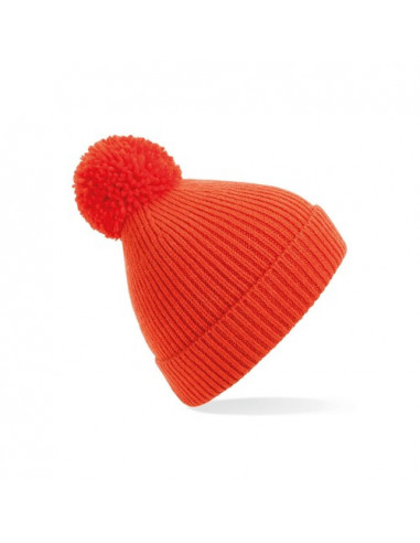 Engineered Knit Ribbed Pom Pom Beanie