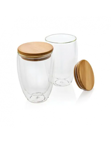 Set 2 bicchieri in vetro borosilicato con tappo in bambù