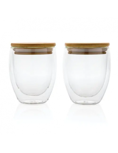 Set 2 bicchieri in vetro borosilicato con tappo in bambù