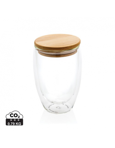 Bicchiere in vetro borosilicato con tappo in bambù 350ml