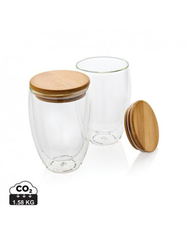 Set 2 bicchieri in vetro borosilicato con tappo in bambù