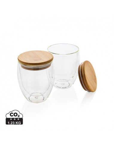 Set 2 bicchieri in vetro borosilicato con tappo in bambù