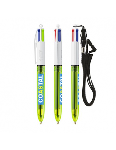 BIC® 4 Colours Fluo Penna a sfera + lanyard