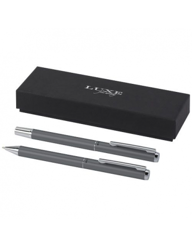 Set regalo con penna a sfera e penna roller in alluminio riciclato Lucetto (inchiostro nero)