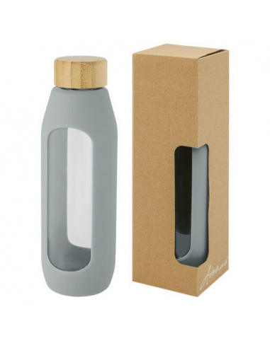 Borraccia in vetro borosilicato da 600 ml con impugnatura in silicone Tidan