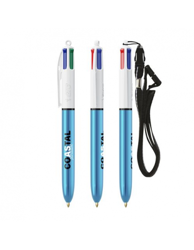 BIC® 4 Colours Shine penna a sfera + Lanyard