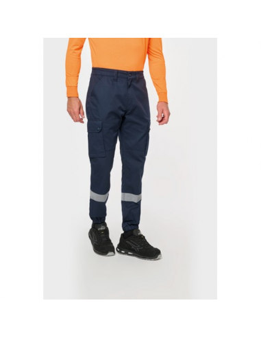 Pantaloni cargo unisex con fondo gamba elasticizzato e fascia riflettente