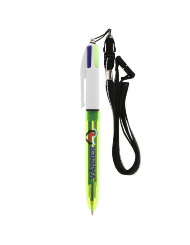 BIC® 4 Colours Fluo Penna a sfera + lanyard