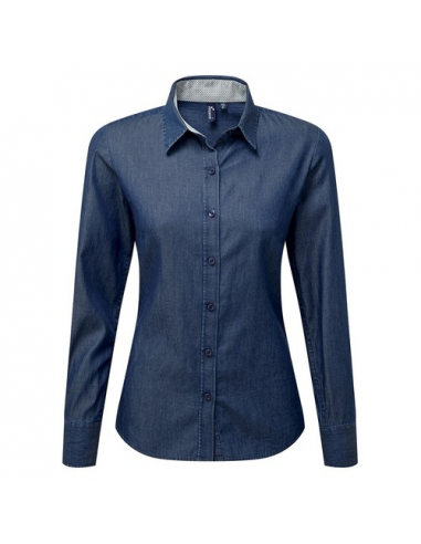 Women's Denim-Pindot Long Sleeve Shirt