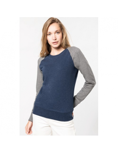 Felpa donna BIO bicolore girocollo e manica raglan NON GARZATA