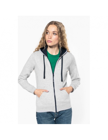 Felpa donna con cappuccio a contrasto full zip