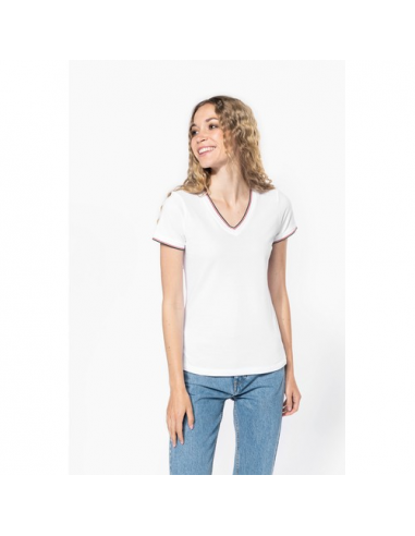 T-shirt piqué donna scollo a V