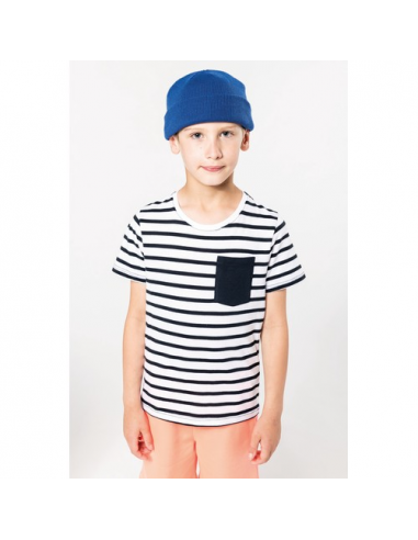 T-shirt bambino manica corta a righe stile marinaio con tasca