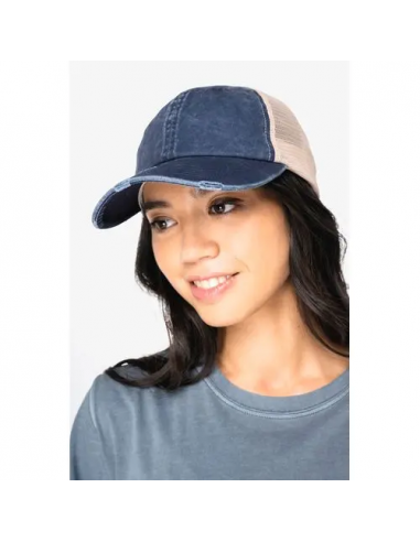 Cappellino trucker unisex ecosostenibile effetto strappato