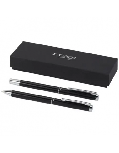 Set regalo con penna a sfera e penna roller in alluminio riciclato Lucetto (inchiostro nero)