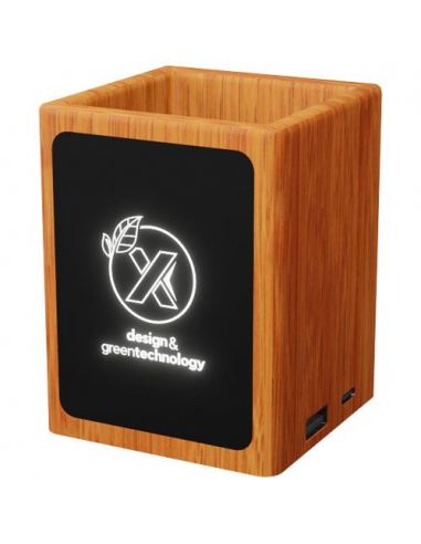 Portamatite in legno con logo luminoso e doppia uscita USB SCX.design O12