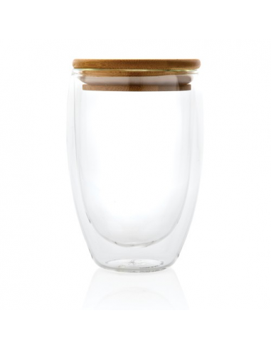 Bicchiere in vetro borosilicato con tappo in bambù 350ml