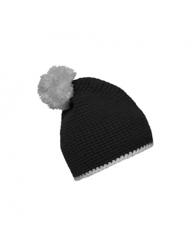 Pompon Hat with Contrast Stripe