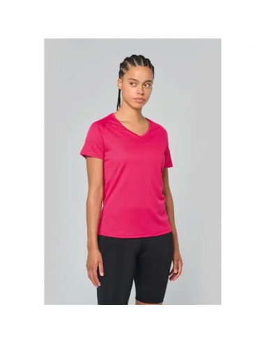 T-shirt donna sportiva a manica corta scollo a V