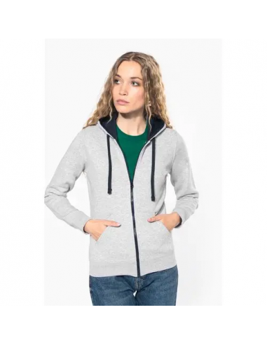 Felpa donna con cappuccio a contrasto full zip