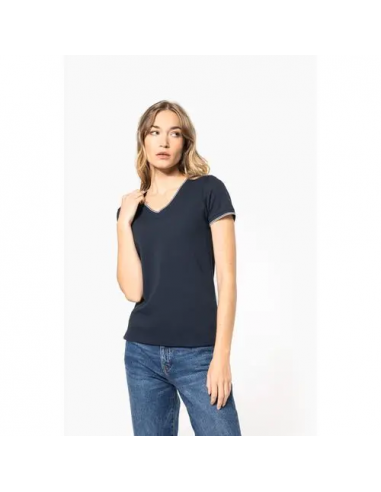 T-shirt piqué donna scollo a V