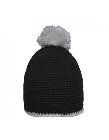 Pompon Hat with Contrast Stripe