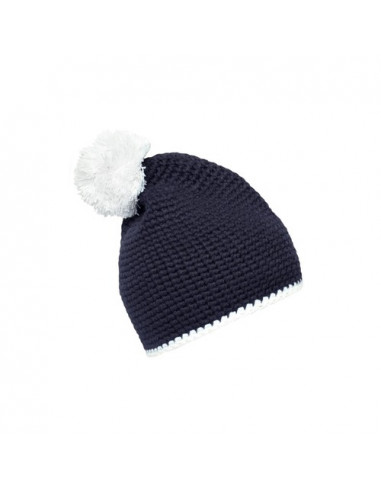 Pompon Hat with Contrast Stripe