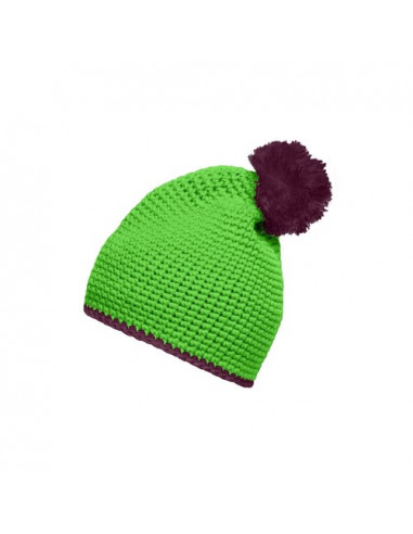 Pompon Hat with Contrast Stripe