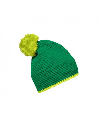 Pompon Hat with Contrast Stripe